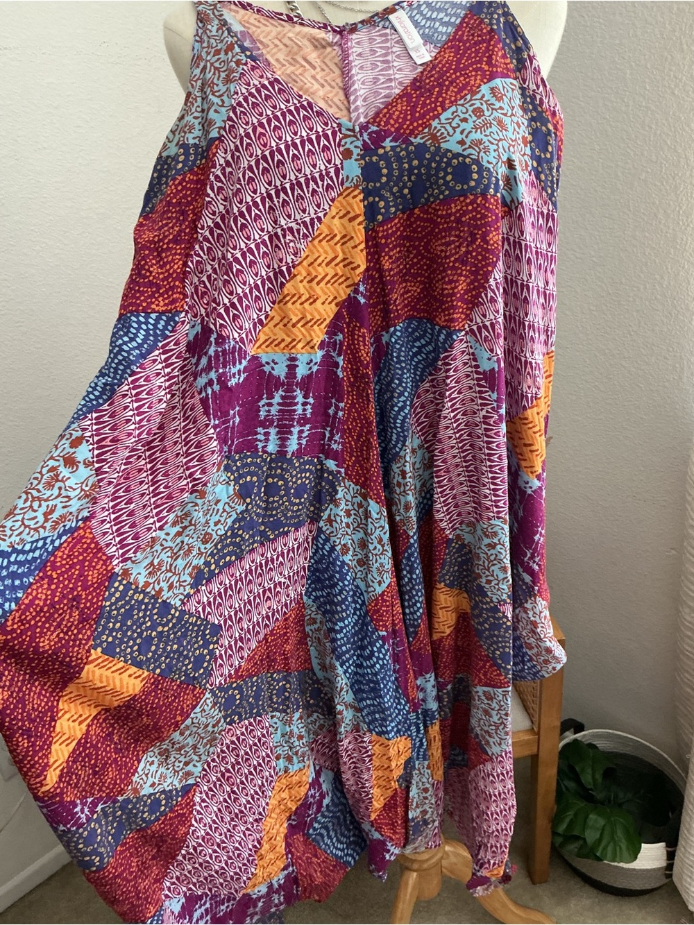 Boho Multicolor Patchwork Handkerchief-Hem Jumpsuit - Picture 5 of 6